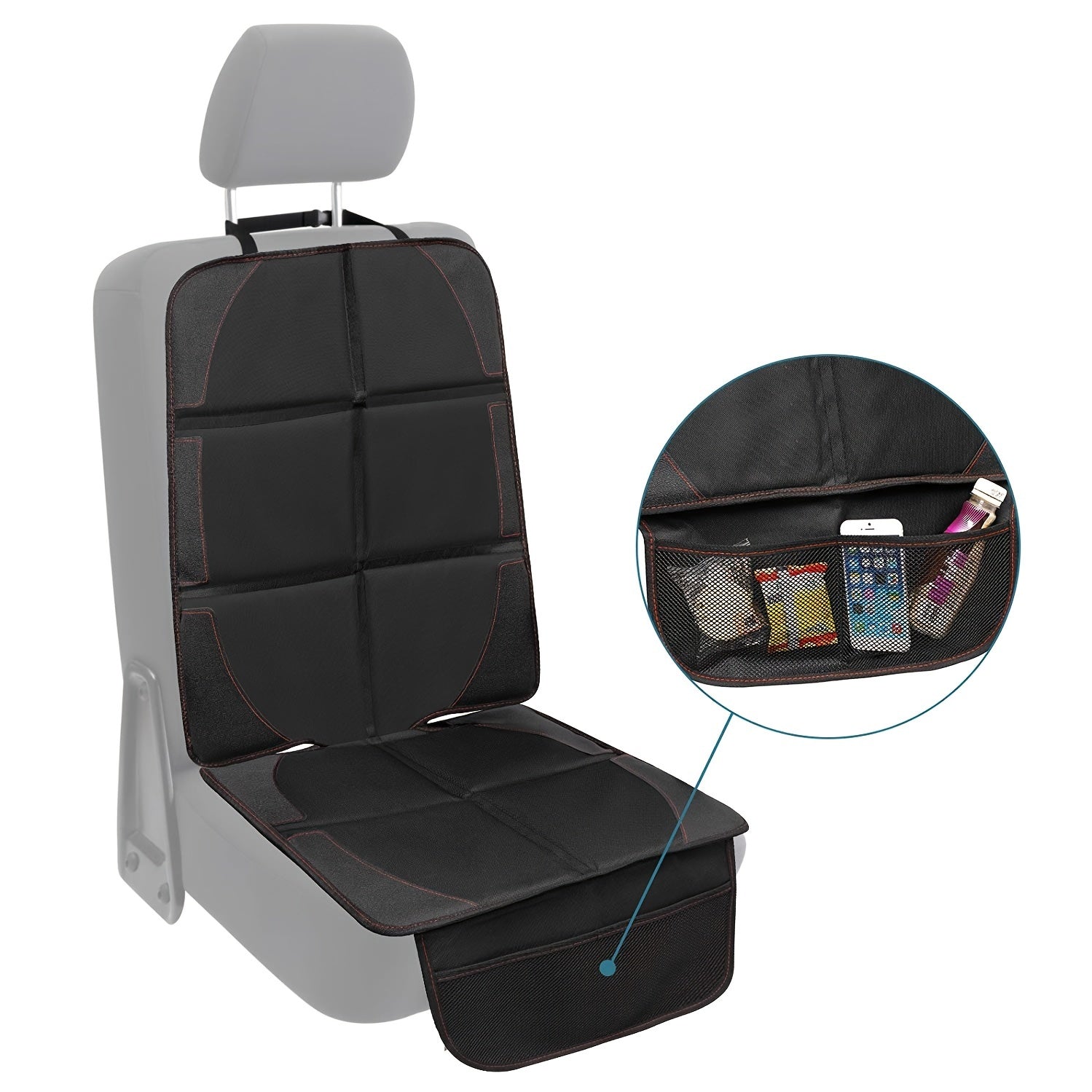 Car Seat Protector with 2 Mesh Pockets, Waterproof 600D Fabric