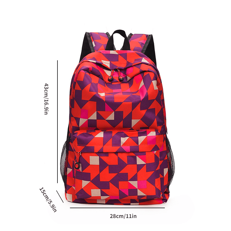 Geometric Large Capacity Preppy Backpack Nylon Durable Lightweight Laptop Daypac