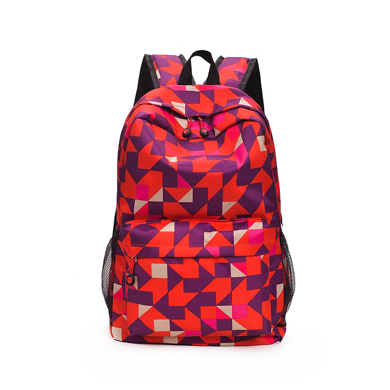 Geometric Large Capacity Preppy Backpack Nylon Durable Lightweight Laptop Daypac