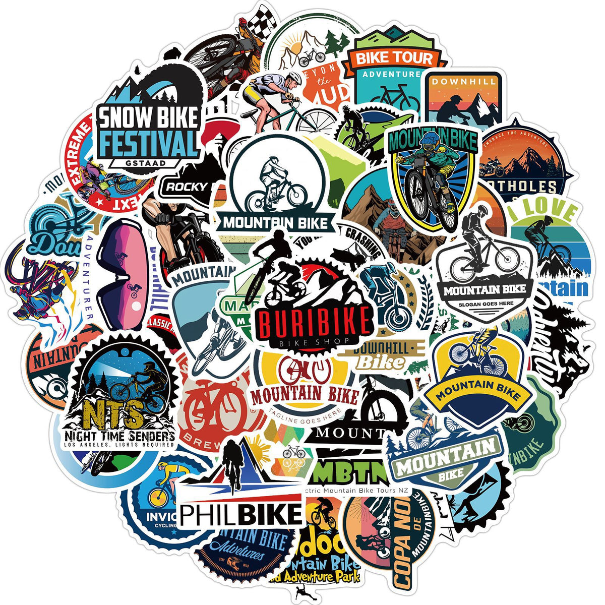 50pcs Mountain Bike Stickers - Waterproof Vinyl for Water Bottle, Laptop