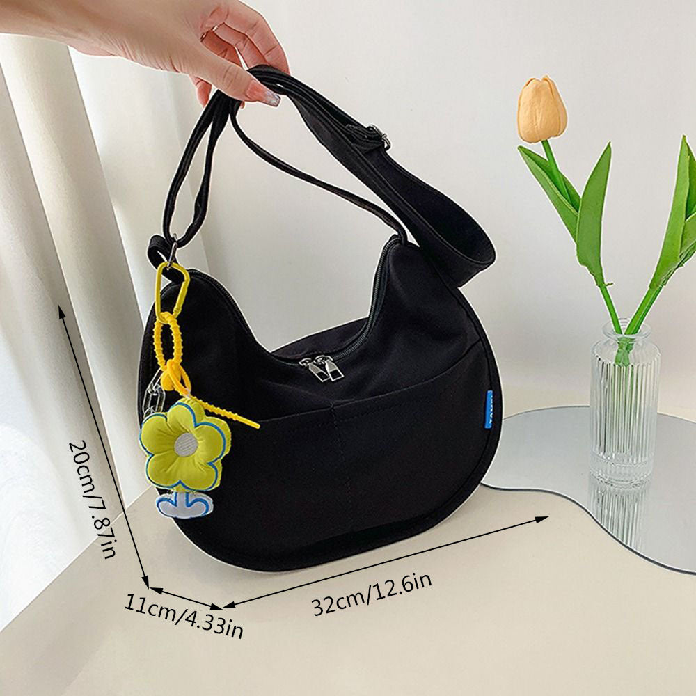 Minimalist Crescent Crossbody Bag with Flower Pendant