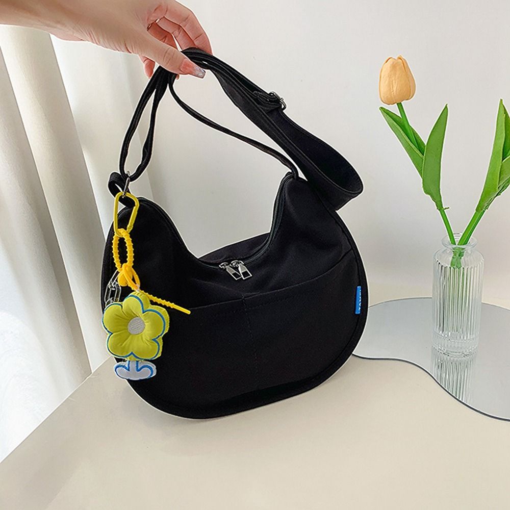 Minimalist Crescent Crossbody Bag with Flower Pendant