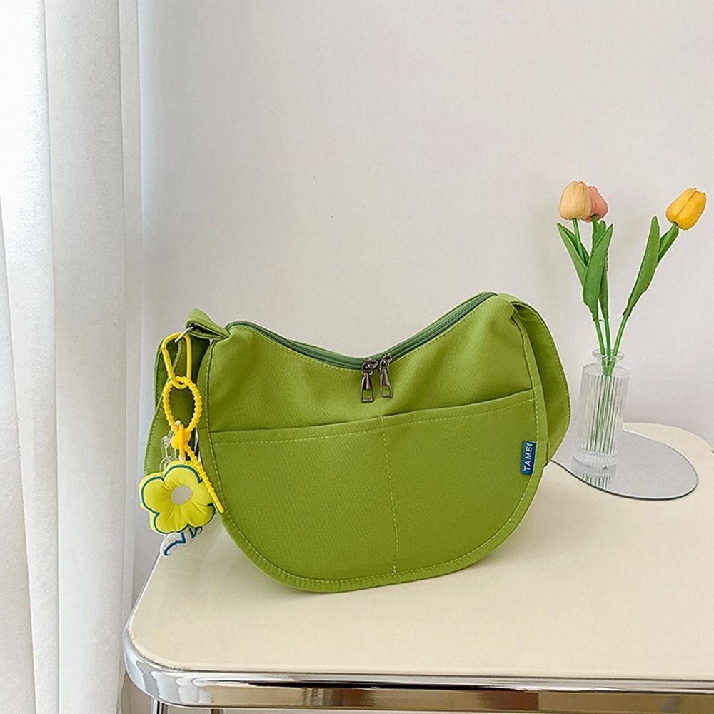 Minimalist Crescent Crossbody Bag with Flower Pendant