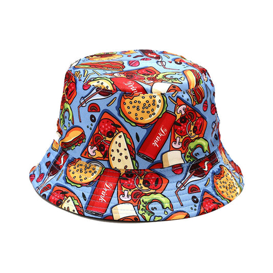Versatile Bucket Hat With Hamburger Fries Print Sun Hat