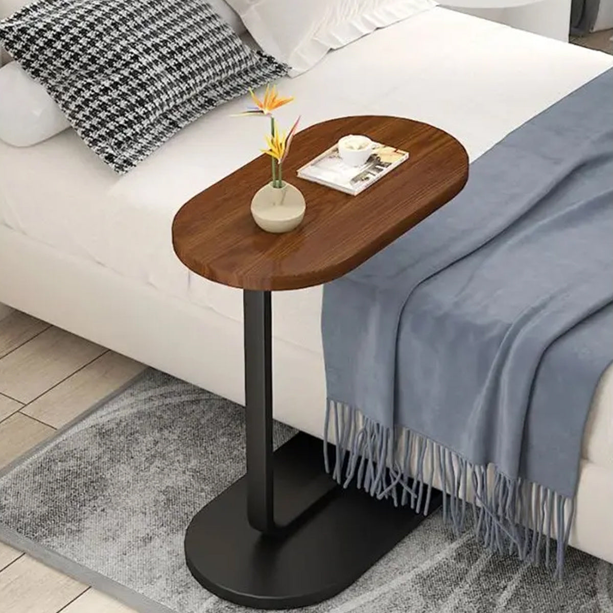 Modern Inlaid Coffee Table with Open Shelves, Metal Legs