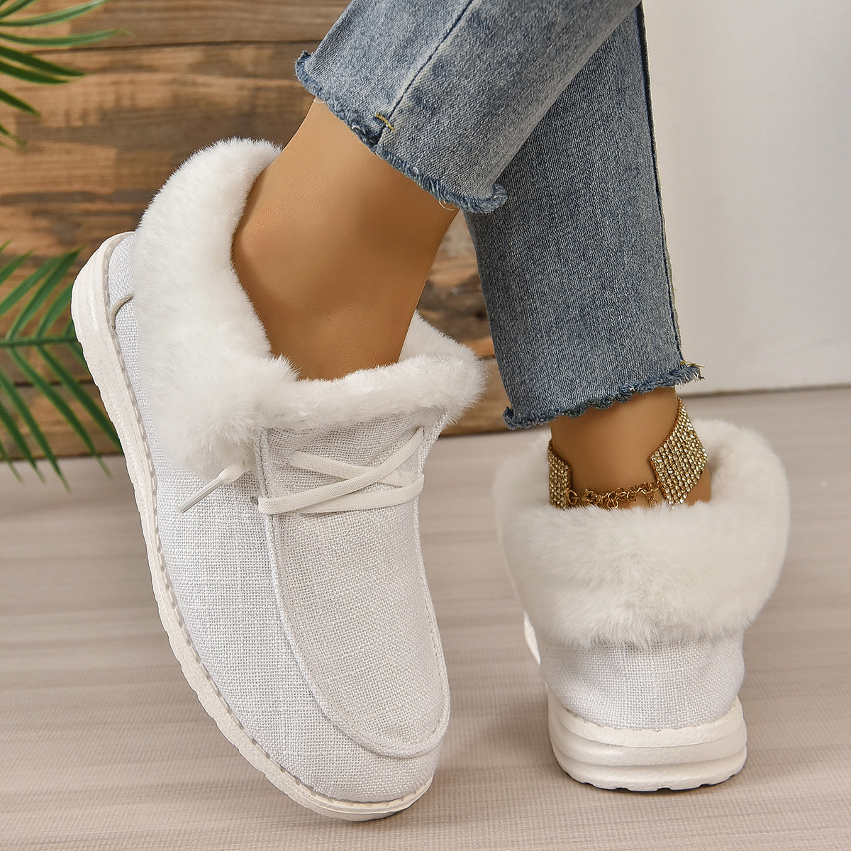 Plush Lined Short Boots Lace Up Casual Shoes