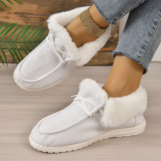 Plush Lined Short Boots Lace Up Casual Shoes