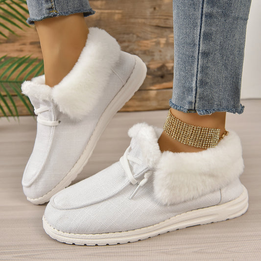 Plush Lined Short Boots Lace Up Casual Shoes