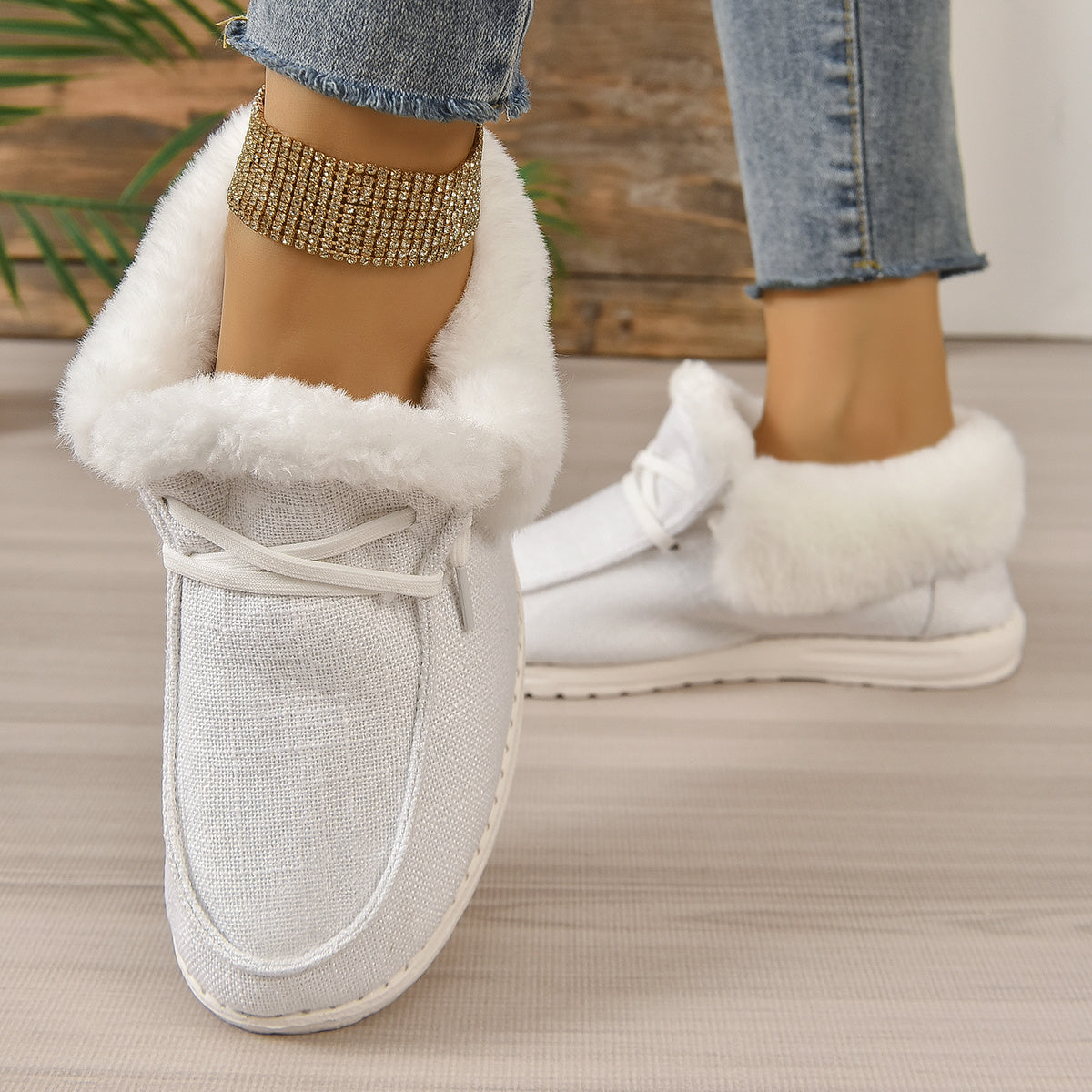 Plush Lined Short Boots Lace Up Casual Shoes