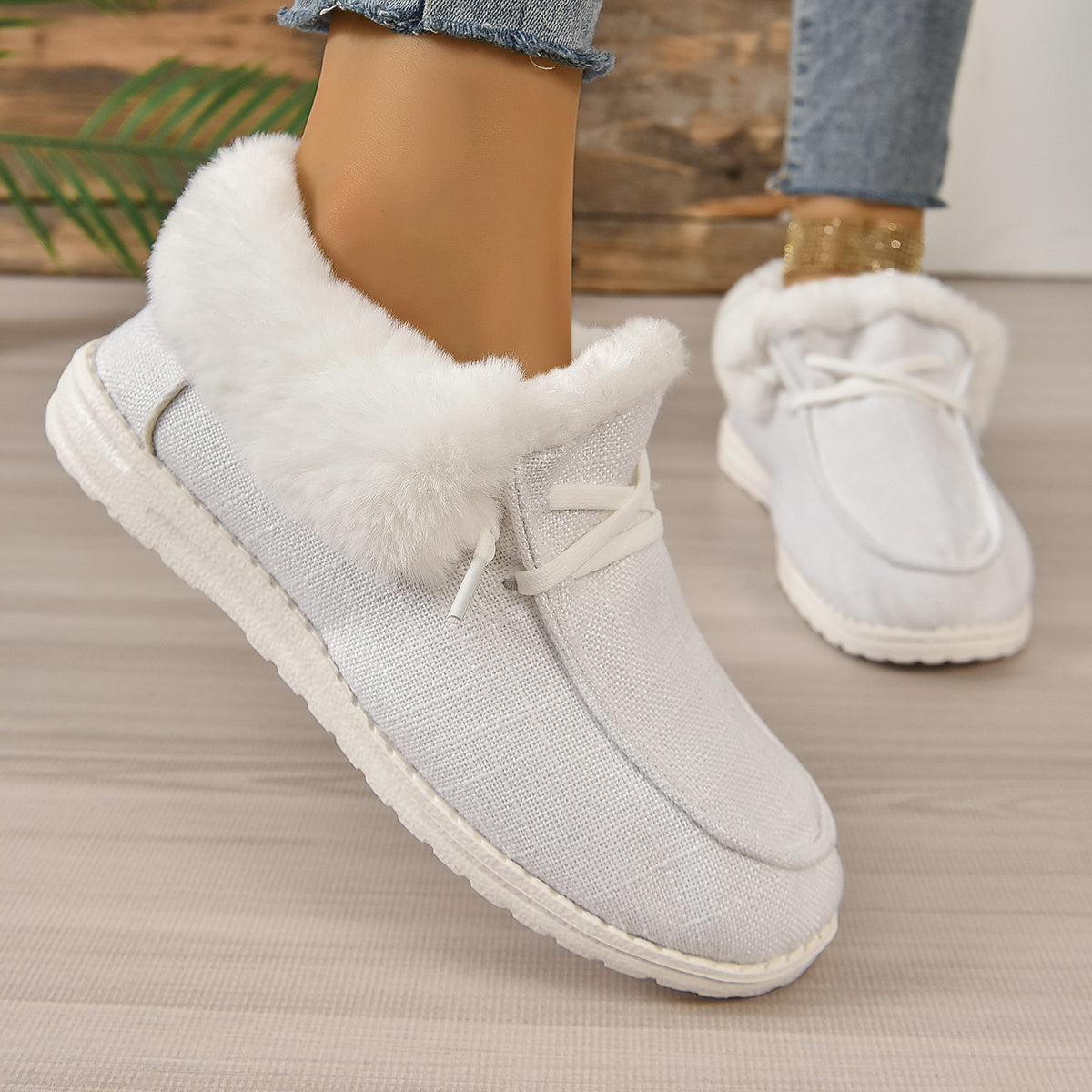 Plush Lined Short Boots Lace Up Casual Shoes