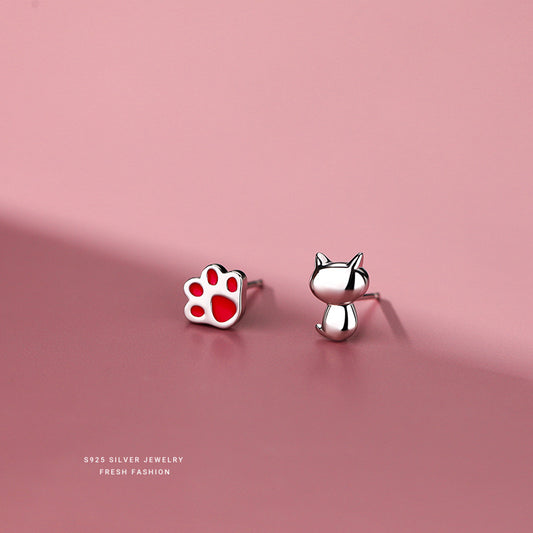 925 Silver Kitten Cat Paw Stud Earrings Animal Ear Jewelry Holiday Gift