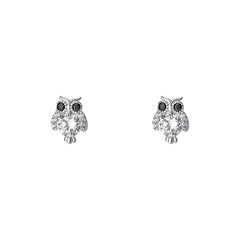 S925 Silver Zircon Owl Stud Earrings Holiday Party Gift