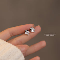 S925 Silver Zircon Owl Stud Earrings Holiday Party Gift