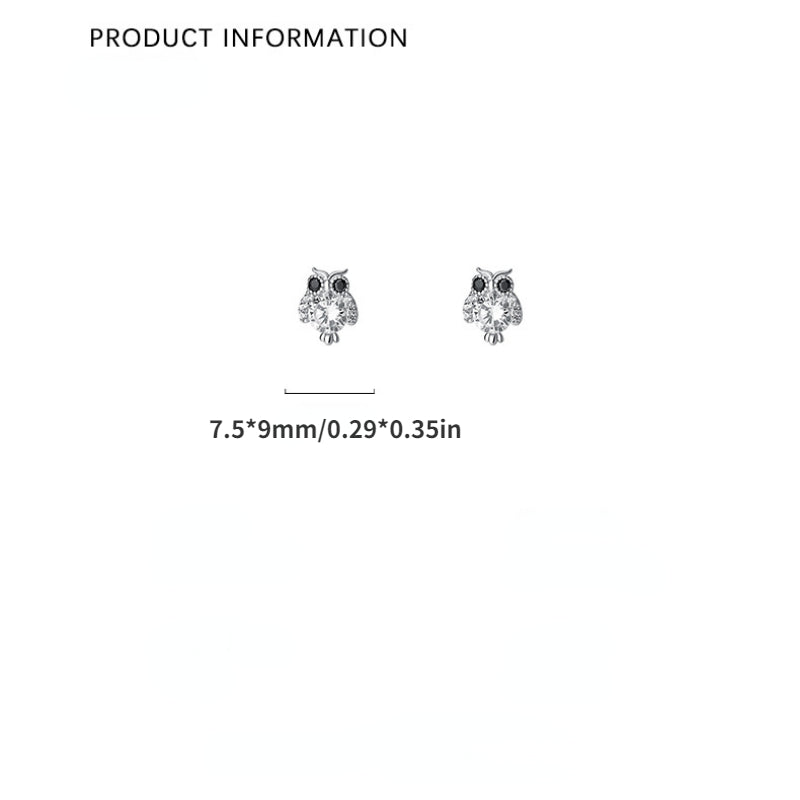 S925 Silver Zircon Owl Stud Earrings Holiday Party Gift