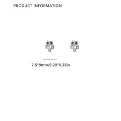 S925 Silver Zircon Owl Stud Earrings Holiday Party Gift