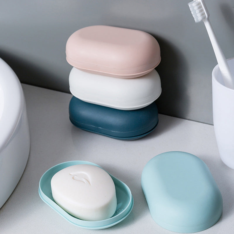 Oval Plastic Soap Box With Lid - Soap Dish Saver Waterproof Travel Case