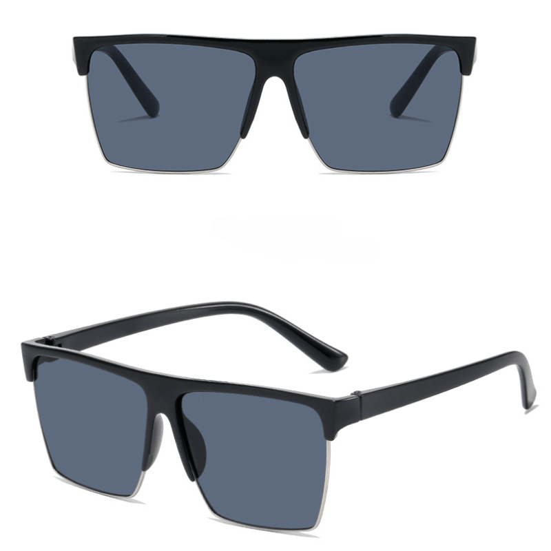 Men's Square Sunglasses Vintage Classic Metal Rim Half Frame Sunglasses