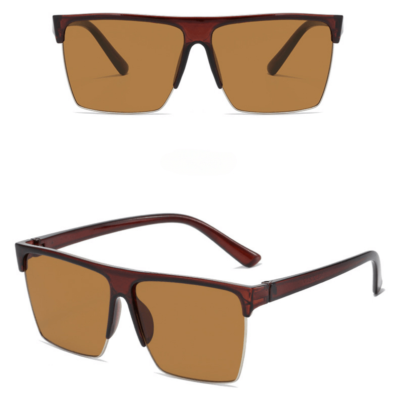 Men's Square Sunglasses Vintage Classic Metal Rim Half Frame Sunglasses