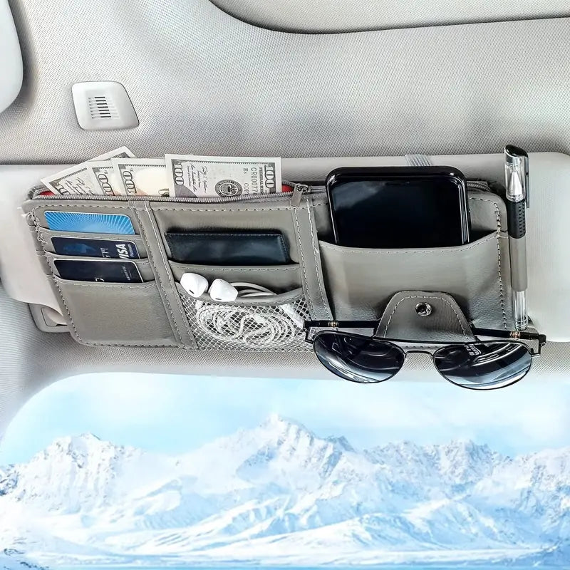 Car Sun Visor Organizer Car Glasses Clip Wallet Card Bag Zipper