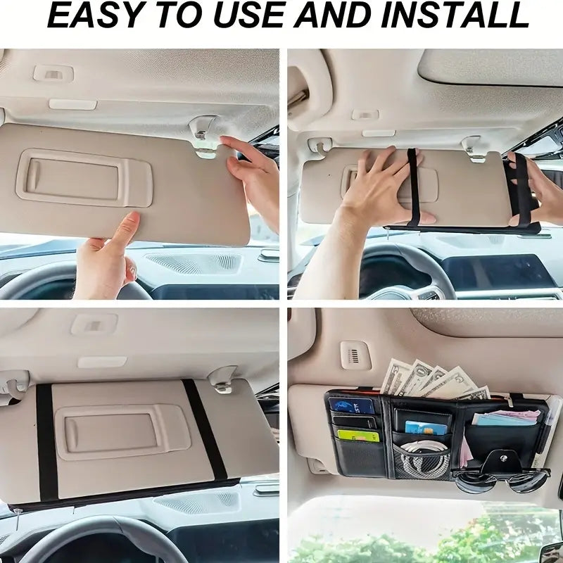 Car Sun Visor Organizer Car Glasses Clip Wallet Card Bag Zipper