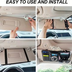 Car Sun Visor Organizer Car Glasses Clip Wallet Card Bag Zipper