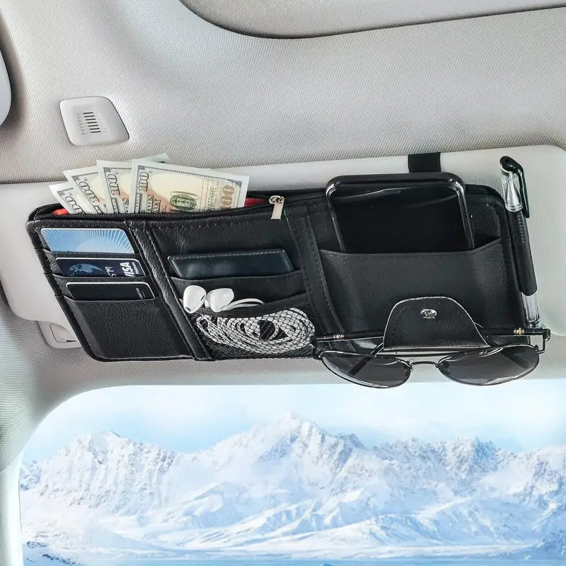 Car Sun Visor Organizer Car Glasses Clip Wallet Card Bag Zipper