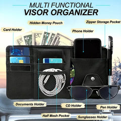 Car Sun Visor Organizer Car Glasses Clip Wallet Card Bag Zipper