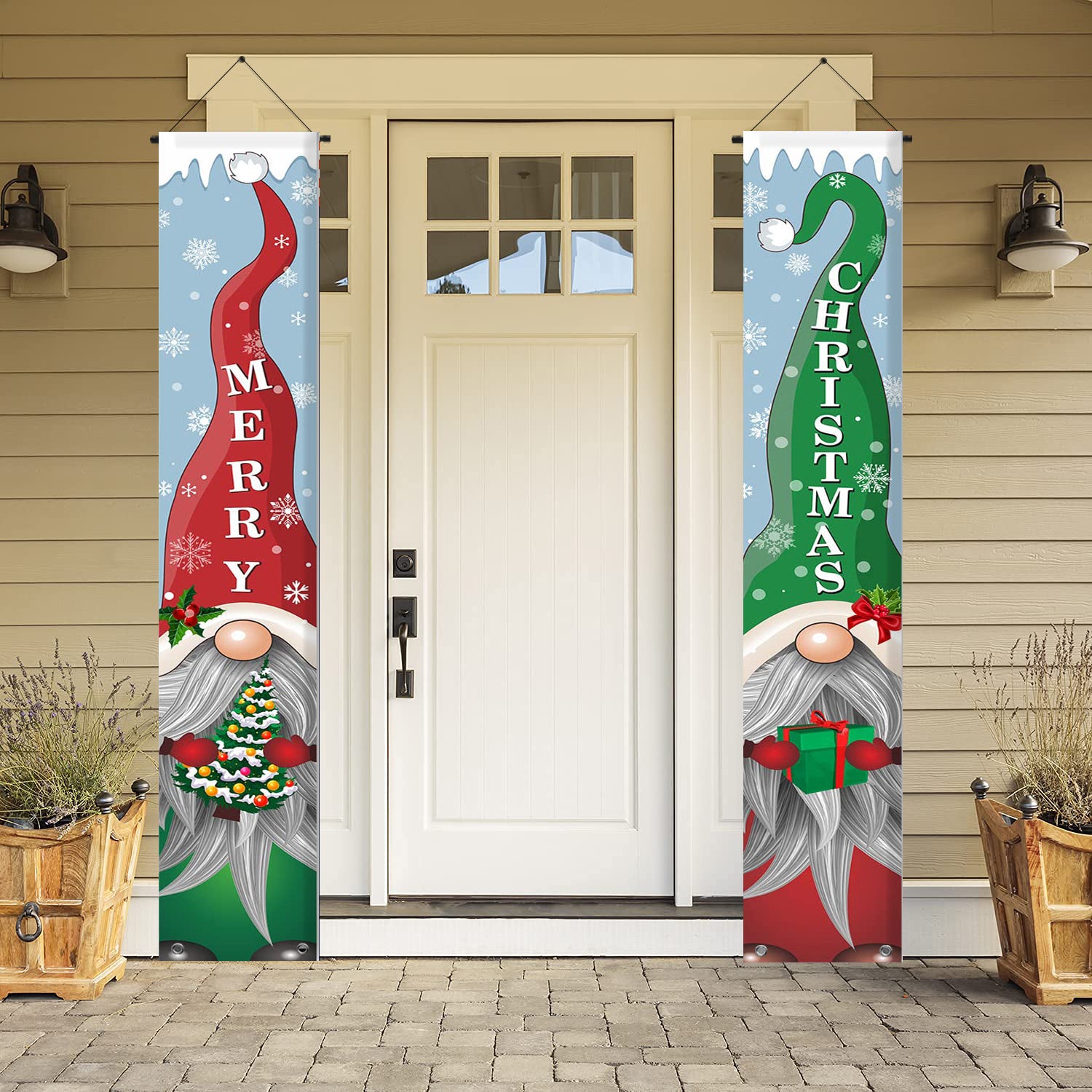 Gnomes Christmas Door Curtain Hanging Banner Outdoor Home Decor