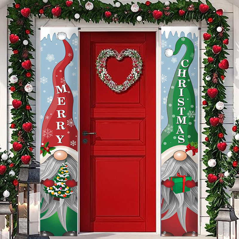 Gnomes Christmas Door Curtain Hanging Banner Outdoor Home Decor