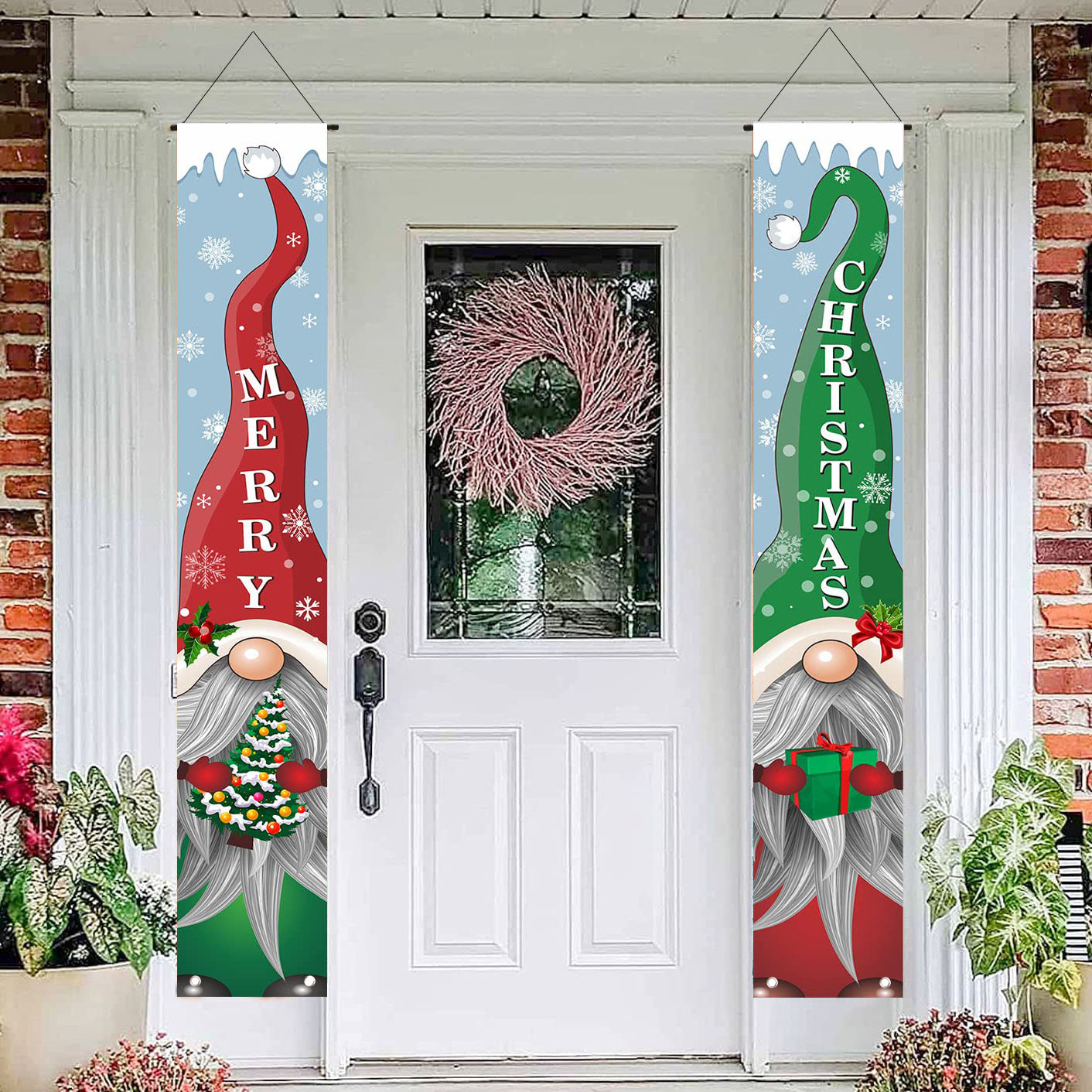 Gnomes Christmas Door Curtain Hanging Banner Outdoor Home Decor