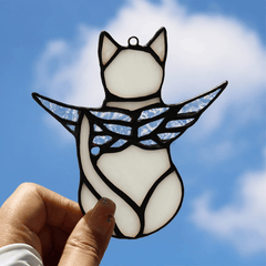 Angel Wing Cat Stained Glass Window Decoration - Cat Memorial Gift