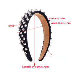 Punk Hair Band Rivet Decor Headband Wide Headdress Women Girls Hair Accessories