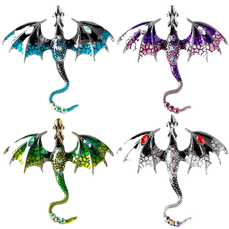 4pcs Enameled Dragon Brooch Retro Animal Pin Jewelry for Men