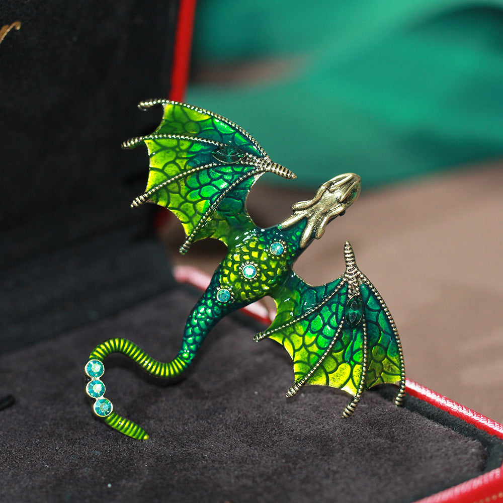 4pcs Enameled Dragon Brooch Retro Animal Pin Jewelry for Men