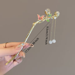 Colorful Butterfly Hair Stick with Faux Pearl Tassel