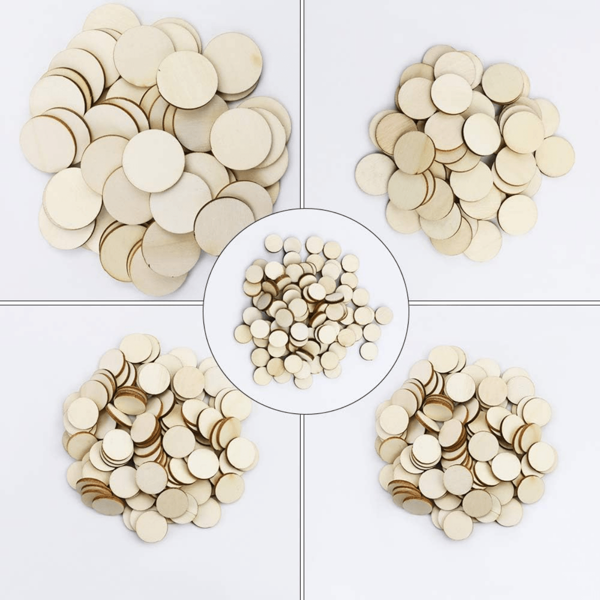 Round Wood Discs for Crafts 5 Sizes Wooden Cutout Circles Chips