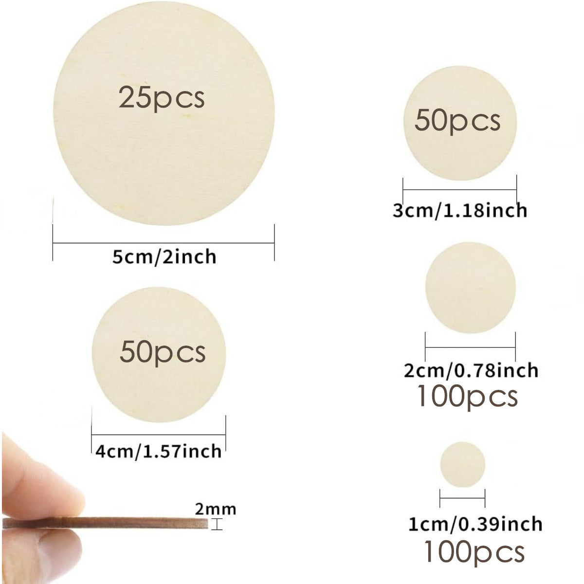 Round Wood Discs for Crafts 5 Sizes Wooden Cutout Circles Chips