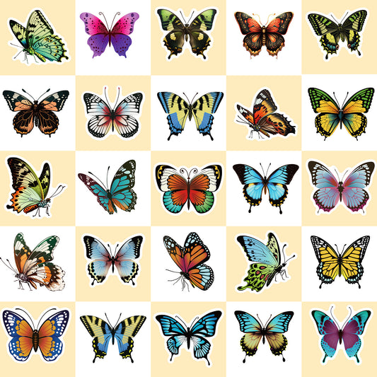 50pcs YEESACG Butterfly Stickers - Colorful Vinyl Decals for Skateboards, Helmet