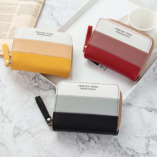 Colorblock Short Wallet Zipper Coin Purse Credit Card Case