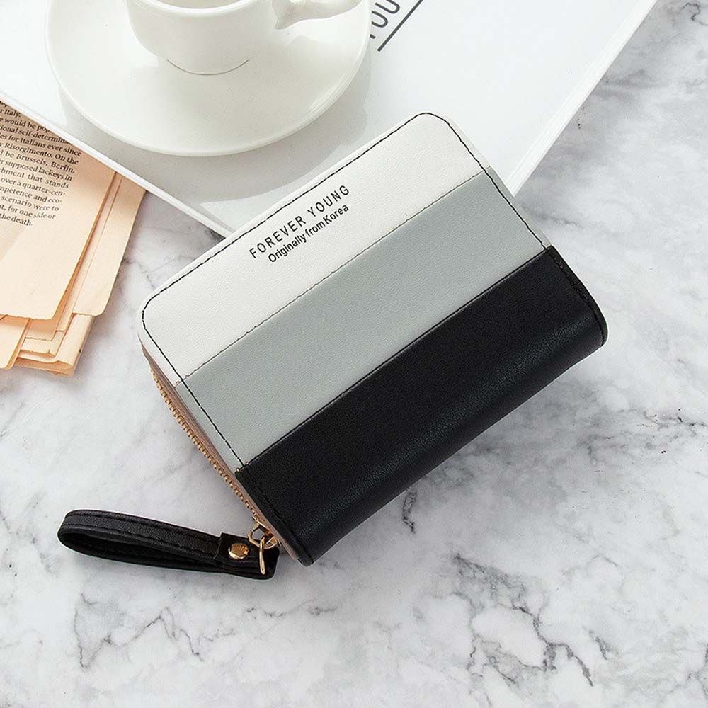 Colorblock Short Wallet Zipper Coin Purse Credit Card Case