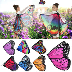 Colorful Butterfly Wings Shawl Thin Chiffon Poncho Scarf Child Cosplay