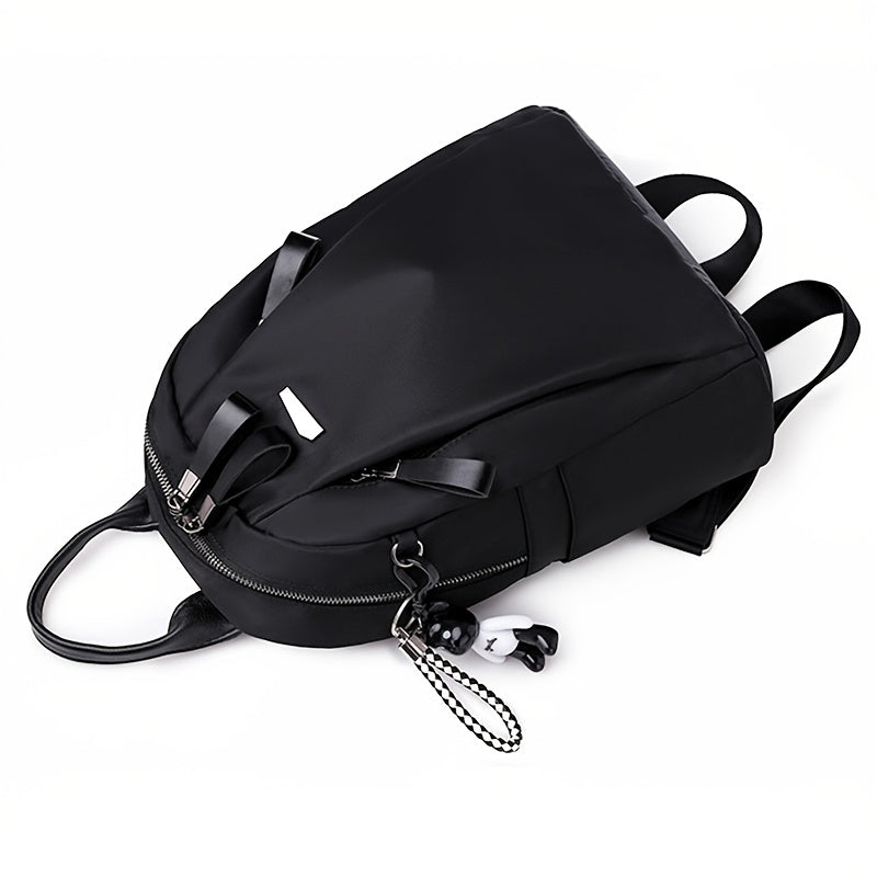 Solid Backpack With Bear Pendant Men Women Students Double Shoulder Bag