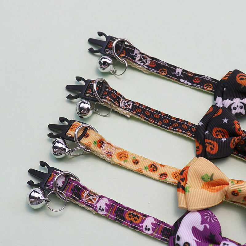 Halloween Adjustable Cat Collar with Bell Bowknot