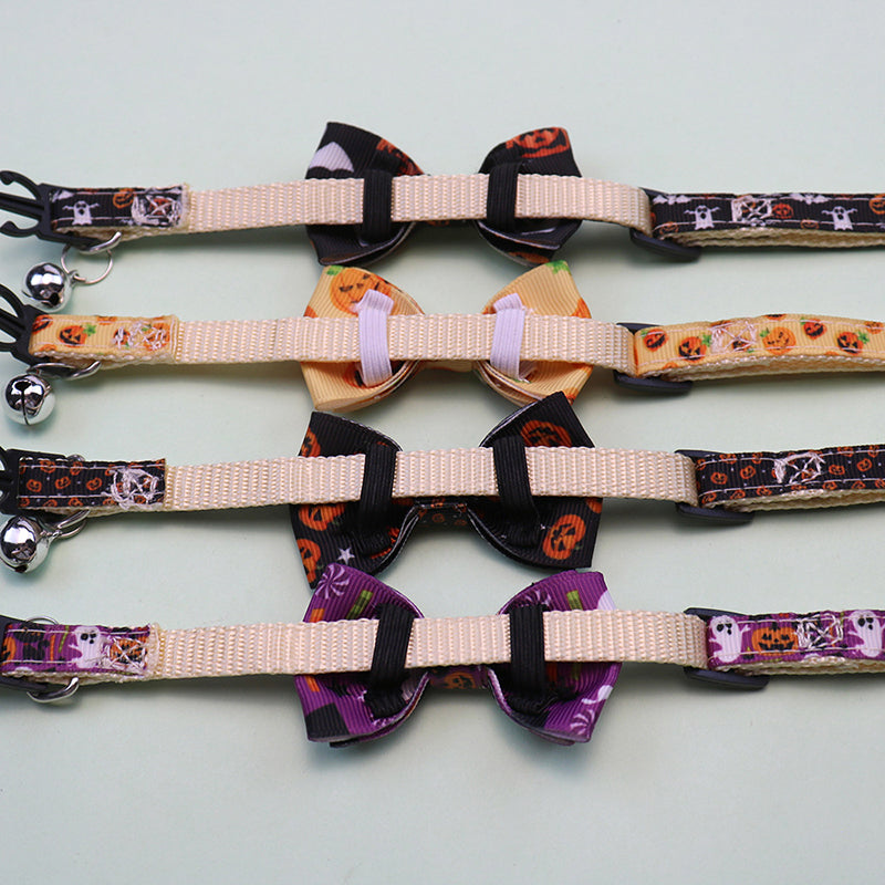Halloween Adjustable Cat Collar with Bell Bowknot