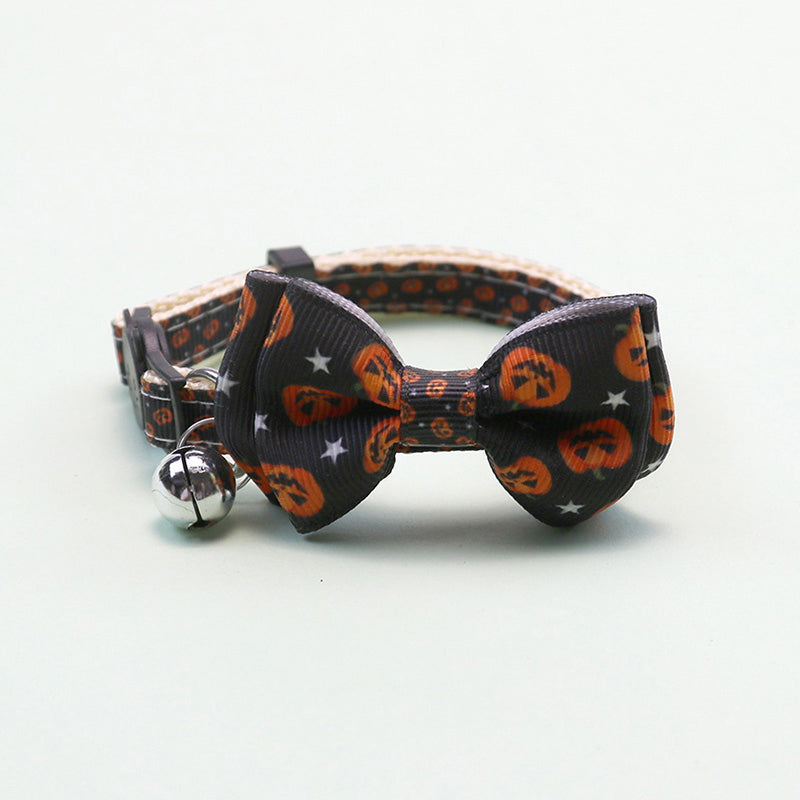 Halloween Adjustable Cat Collar with Bell Bowknot