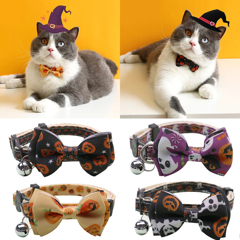 Halloween Adjustable Cat Collar with Bell Bowknot