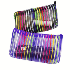 Colorful Striped Mesh Makeup Bag Travel Cosmetics Organizer