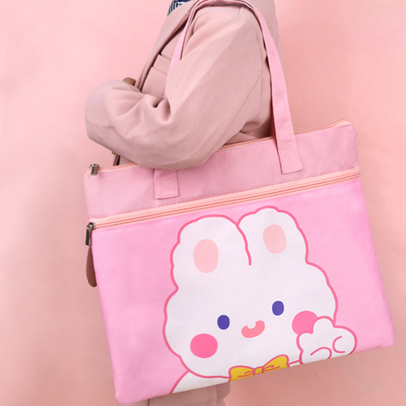 Double File Bags Portable Zipper Bags Homework Bags Elementary School Students
