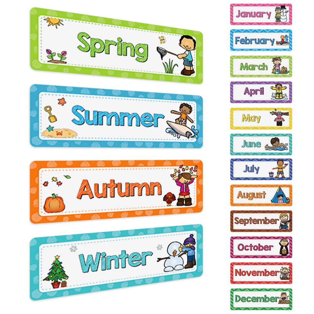 LACHILLY Flashcards Set Weather Seasons Months Weekdays Learning Posters