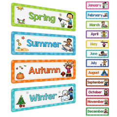 LACHILLY Flashcards Set Weather Seasons Months Weekdays Learning Posters
